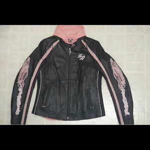 Harley Davidson Women's City Lights Leather 3 in 1 Jacket Hoodie
